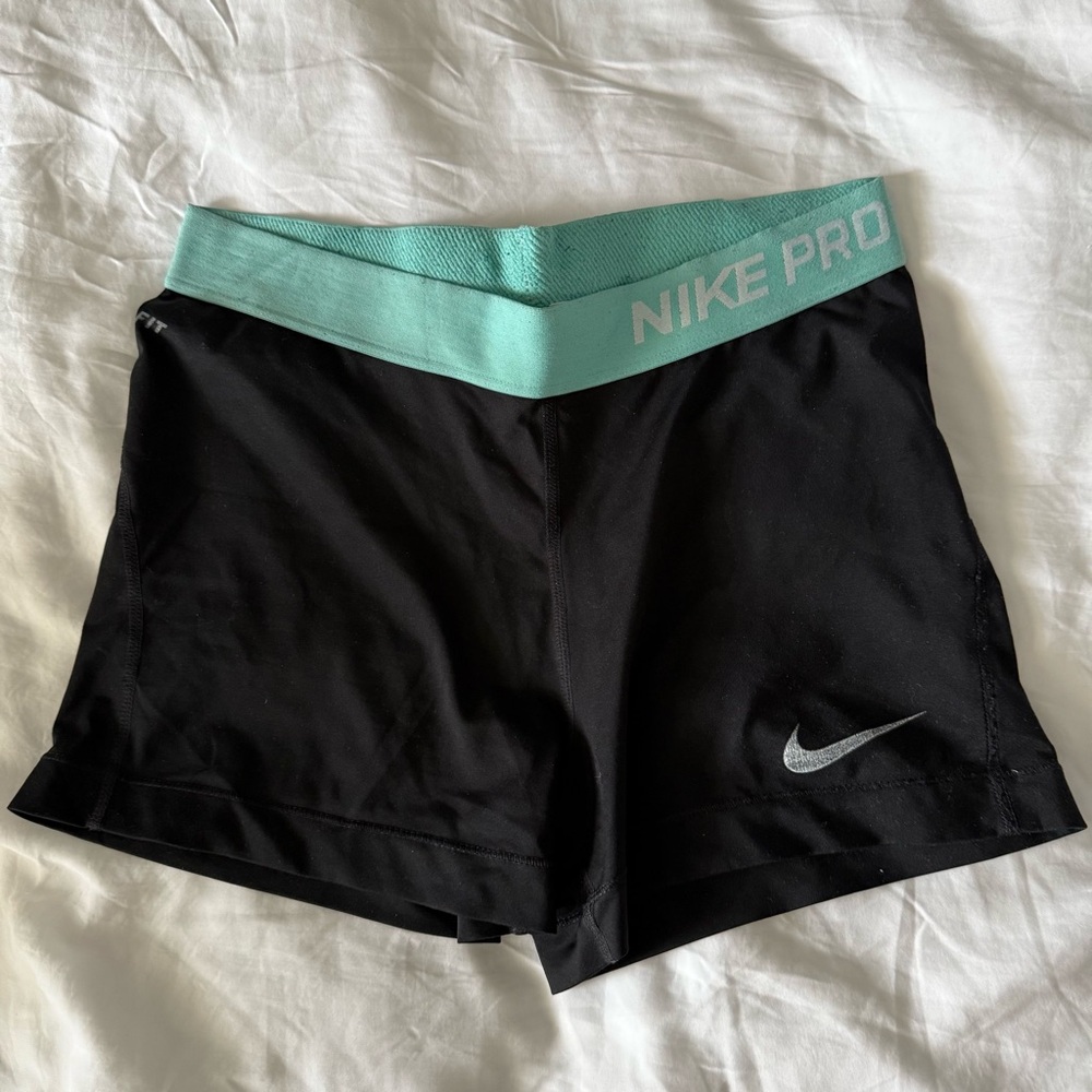 Nike Pro Women's Black Shorts with Teal Waistband